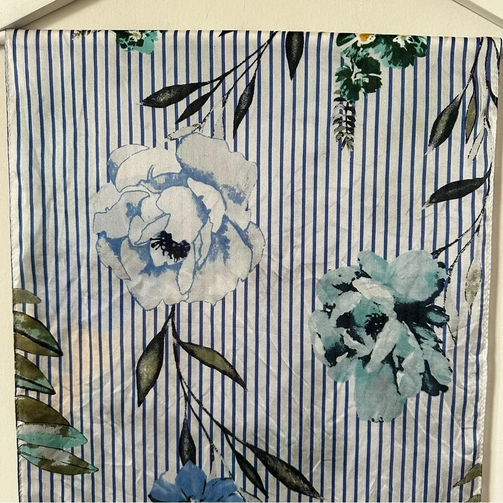 Vince Camuto 100% Silk Floral Striped Scarf
